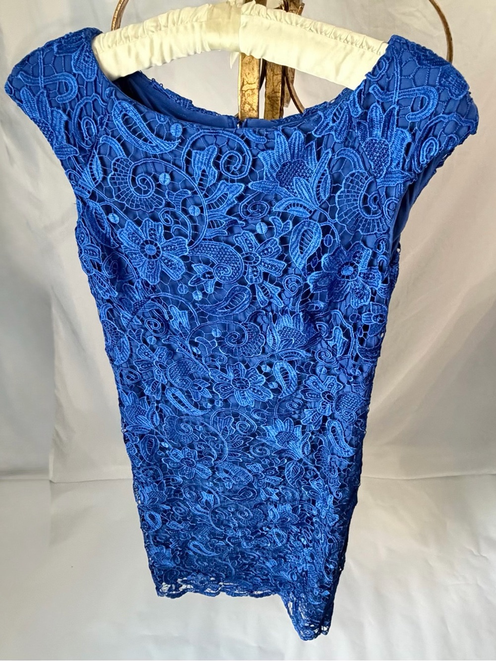 Lauren Ralph Lauren Royal Blue Lace Sheath Dress Size 0 Floral Cap Sleeve